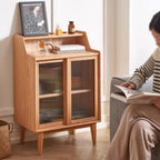 Entryway Cabinet Solid Wood Sideboard Modern Minimalist Glass Door Wine Cabinet Nordic Oak Dining Room Storage Cabinet Sideboard Storage Cabinet