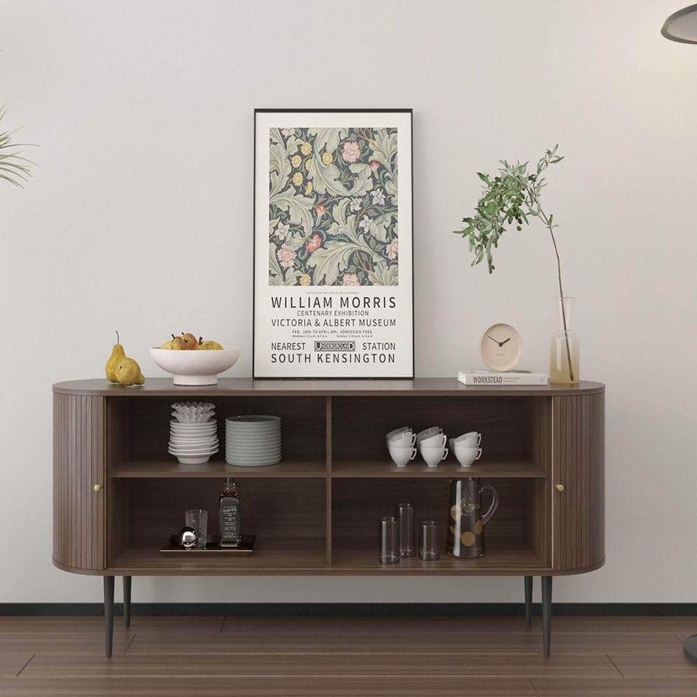Oak Buffet Cabinet - 55 Inch Sideboard Server for Dining Room, Living Room, Kitchen - Rustic Storage Console