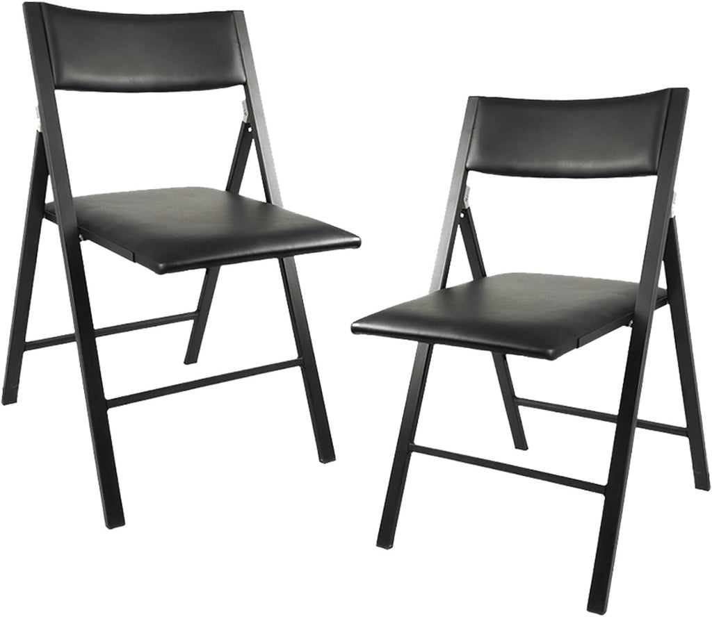 2 Pcs Sports Chairs for Adults, Upholstered Folding Office Chairs, Portable Lounge Chair Outdoor for Office, Kitchen(Black,Large)