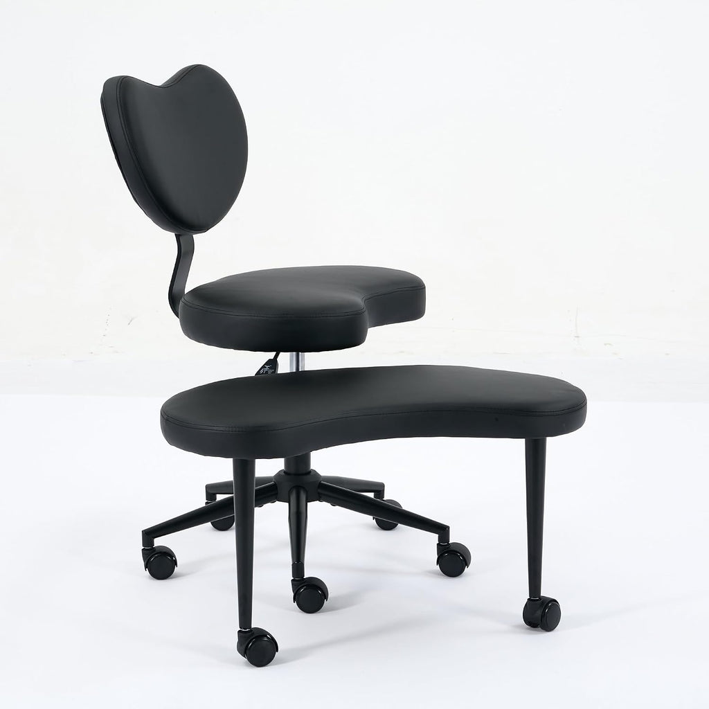 Meditation Chair Plus, Cross Legged Chair with Wheels, ADHD Chair, Criss Cross Desk Chair with Lumbar Support and Adjustable Stool, Flexible Design for Fidgety Sitters, Black PU