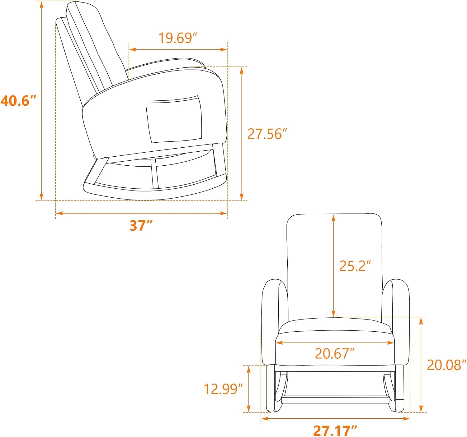 27.2" Rocking Chair for Nursery, Sherpa with Morden High Back and Side Pocket, Rocking Accent Armchair with Rubber Wood Legs for Living Room, Bedroom, Caramel