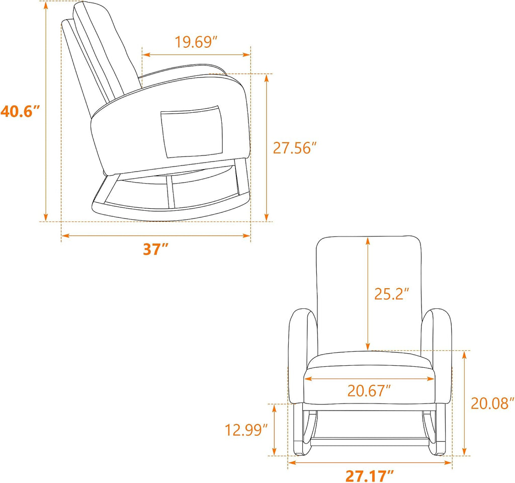 27.2" Rocking Chair for Nursery, Polyeste with Morden High Back and Side Pocket, Rocking Accent Armchair with Rubber Wood Legs for Living Room, Bedroom for Mom Nursery Morden, Mustard
