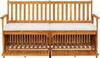 Solid Acacia Wood Patio Storage Bench with Cushion, 58.3 Inch Indoor Outdoor Seating and Organizer
