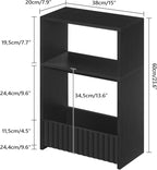 MAHANCRIS Narrow Side Table, 3-Tier Small End Table with Storage Shelf, Skinny Nightstand Sofa Table for Small Spaces, Slim Bedside Table with Magazine Holder for Living Room, Bedroom, Bathroom, Black