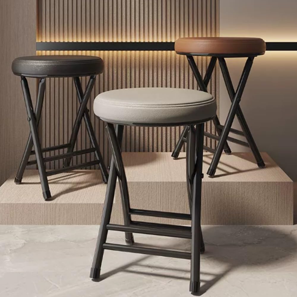 ILOOXI Cushioned Padded Folding Stool Stackable Portable Folding Chair Round Folding Bar Stool 330lb Capacity Foldable Stool for Home Kitchen Dining Breakfas (Color : Black, Size : 50cm/20in)