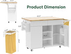 43.3" x 29.5" Kitchen Island with Drop Leaf, Rolling Kitchen Island on Wheels with Removable Trash Bag, Kitchen Island Cart with Storage Cabinet, Drawers & Spice Rack, White