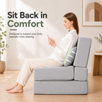 Folding Sofa Bed, Convertible Sleeper Chair with Pillow, Foldable Mattress & Back Support, Portable Floor Lounger Futon for Apartment, Dorm, Living Room, Bedroom, Gray