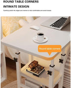 Height Adjustable c Table with Wheels, Small Overbed Tables, End Table with Storage Shelves, Sofa Desk Hospital Laptop Stand Drawing Desk Mobile Couch Snack Side Desks with Tiltable Drawing Board