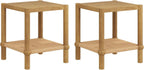 Nathan James River Modern Coastal Side Table with Solid Wood Legs and Seagrass Storage Shelf, Light Brown Set of 2