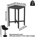 Wisfor Sintered Stone Bar Table: Black Mixed Grey Counter Height Dining Tables with Black Metal Frame - High Top Pub Bartables for Narrow Spaces (Square-Black)