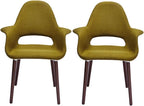 2xhome Mid Century Modern Upholstered Fabric Organic Accent Living Room Dining Chair Armchair Set with Back Armrest Dark Black Wood Wooden Legs for Kitchen Bedroom (2, Green, Dining)