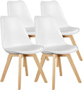 OLIXIS Dining Chairs Set of 4, Mid Century Modern Accent Chairs with Curved Backrest and Wood Legs, PU Leather Upholstered Kitchen Side Chairs for Living Room, Bedroom, Outdoor Patio, White