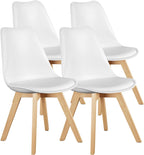 OLIXIS Dining Chairs Set of 4, Mid Century Modern Accent Chairs with Curved Backrest and Wood Legs, PU Leather Upholstered Kitchen Side Chairs for Living Room, Bedroom, Outdoor Patio, White