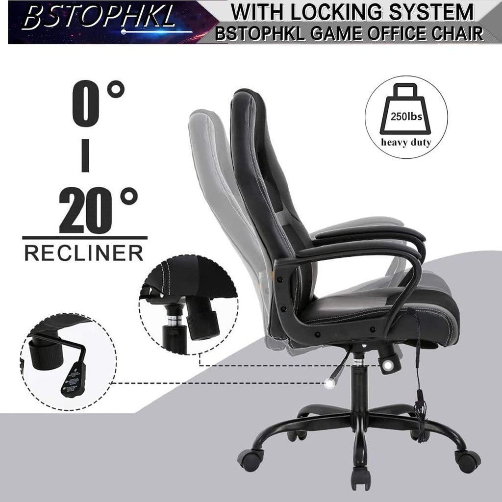 Gaming Chair Ergonomic Office PU Leather Video Game Adjustable Computer With Lumbar Support Armrest Rolling Swivel Task Work PC for Adult Teen, Black