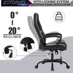 Gaming Chair Ergonomic Office PU Leather Video Game Adjustable Computer With Lumbar Support Armrest Rolling Swivel Task Work PC for Adult Teen, Black