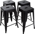HCY 24 Inches Metal Bar Stools Set of 4 High Backless IndoorOutdoor Counter Height Barstools Stackable Metal Chairs Home Kitchen Dining Stool Backless Patio Bar Chair（Black） 16 16 24