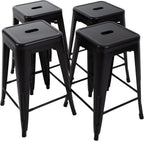 HCY 24 Inches Metal Bar Stools Set of 4 High Backless IndoorOutdoor Counter Height Barstools Stackable Metal Chairs Home Kitchen Dining Stool Backless Patio Bar Chair（Black） 16 16 24