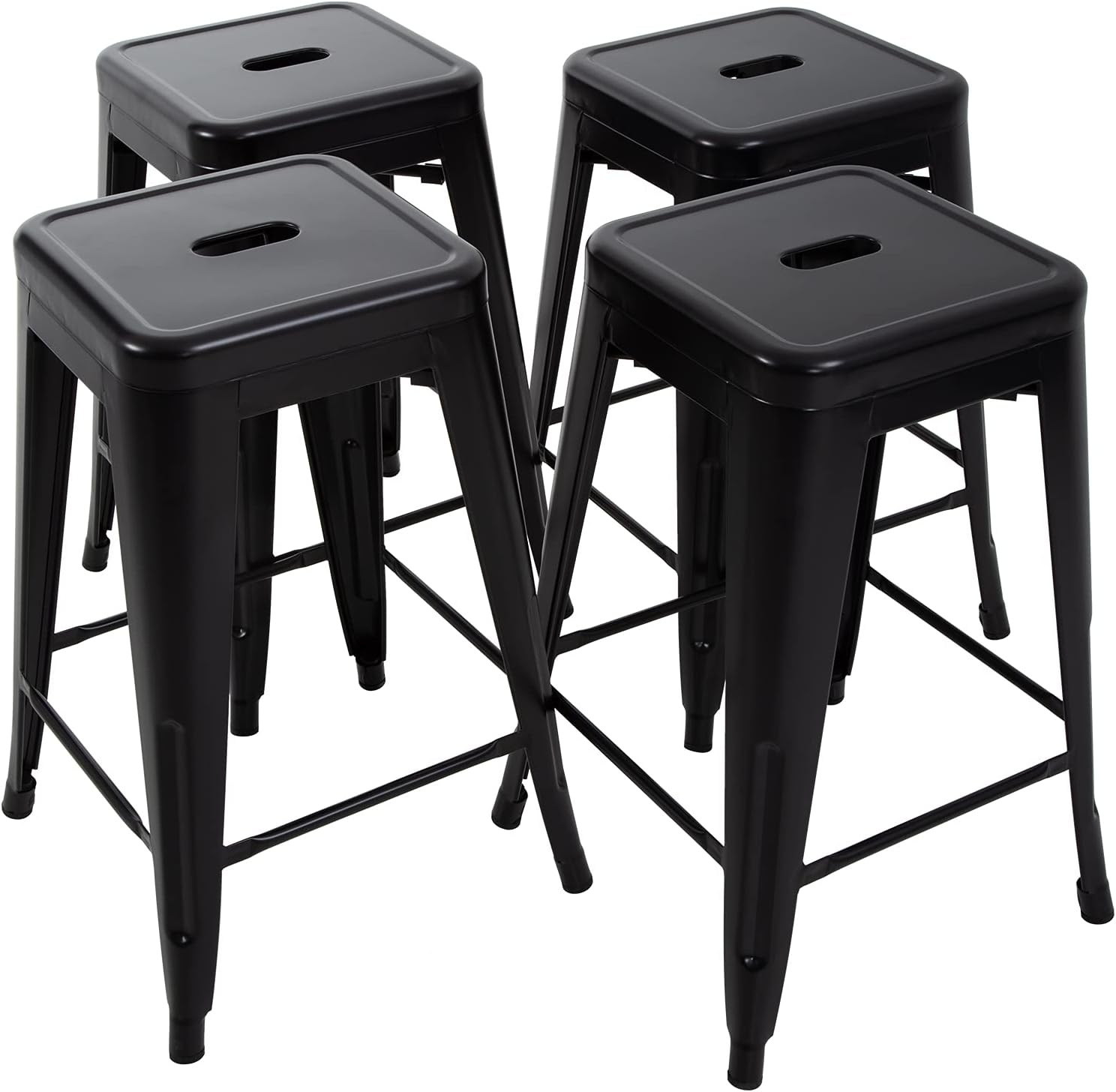 HCY 24 Inches Metal Bar Stools Set of 4 High Backless IndoorOutdoor Counter Height Barstools Stackable Metal Chairs Home Kitchen Dining Stool Backless Patio Bar Chair（Black） 16 16 24