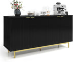 MUUEGM Buffet Cabinet with Storage, 58" Fluted Sideboard Kitchen Storage Cabinets with Shelves and 4 Doors, Modern Wood buffets & Sideboards for Dinging Room, Living Room, Black Storage Cabinet