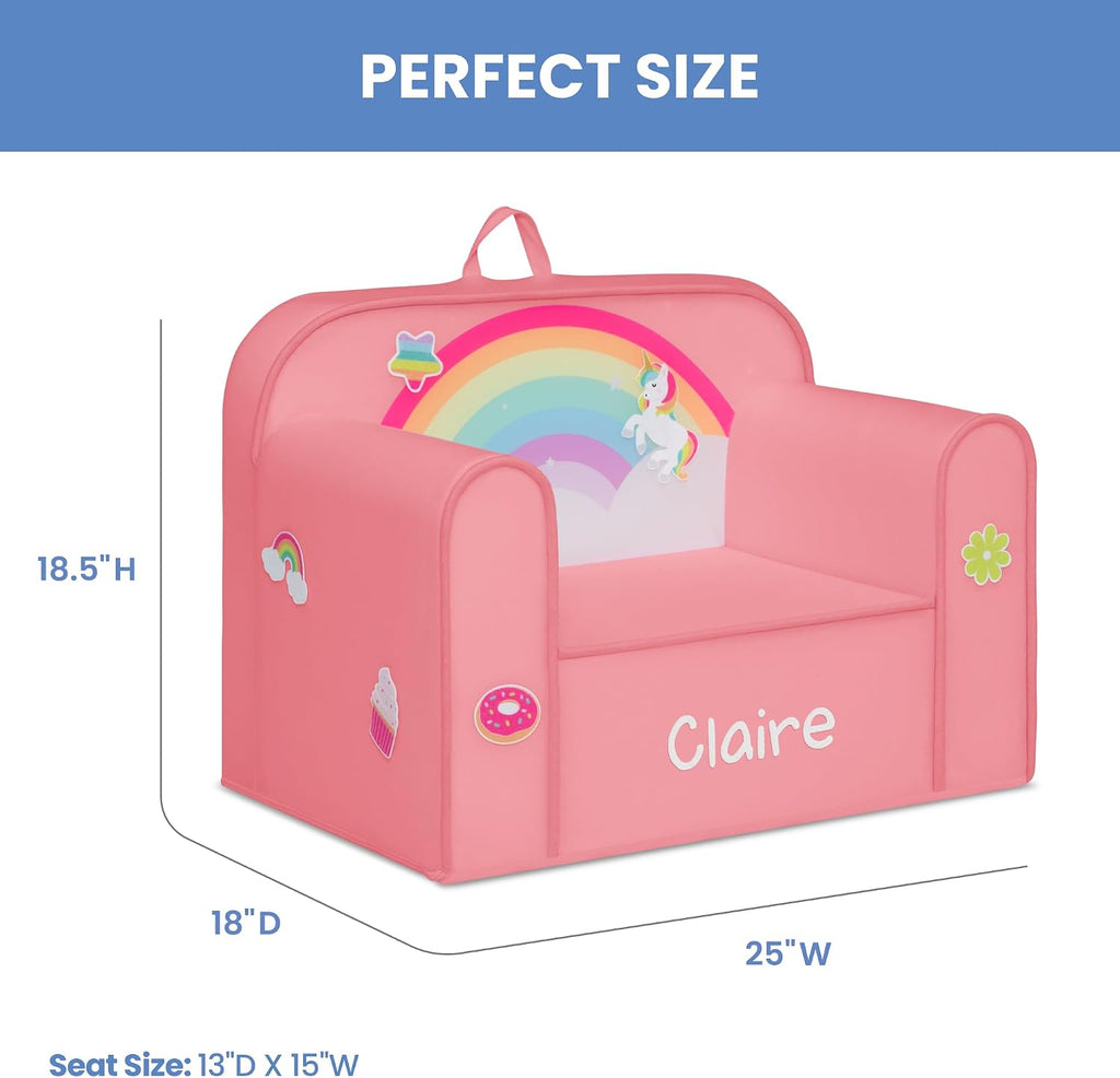 Delta Children Personalized Mix & Match Cozee Kids Chair with Interchangeable Patches, Rainbow