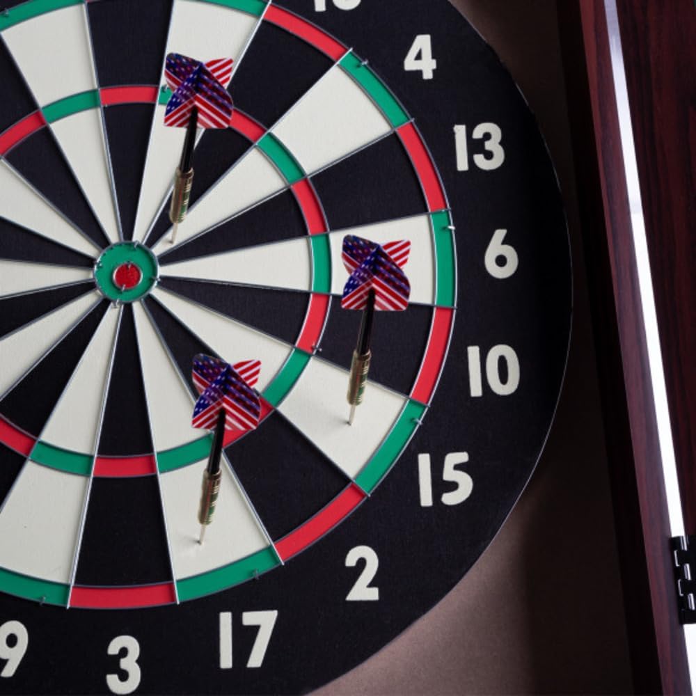 Dart Board Cabinet Set with 18-inch Dartboard, 6 Steel-Tip Darts, and Chalkboard Scoring for Game Rooms, Man Caves, and Home Bars by Trademark Poker