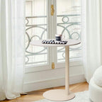 Marble Top Round Sofa Side Table Robust Iron Base with Elegant Design for Living Room & Bedroom - Easy Assembly, Cream White