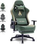 Symino Gaming Chair with Foot Rest, 2D Armrests PU Leather High Back Ergonomic Office Chair, 150° Recline Computer Desk Chair, Diamond Stitching, Green