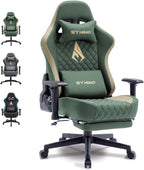Symino Gaming Chair with Foot Rest, 2D Armrests PU Leather High Back Ergonomic Office Chair, 150° Recline Computer Desk Chair, Diamond Stitching, Green