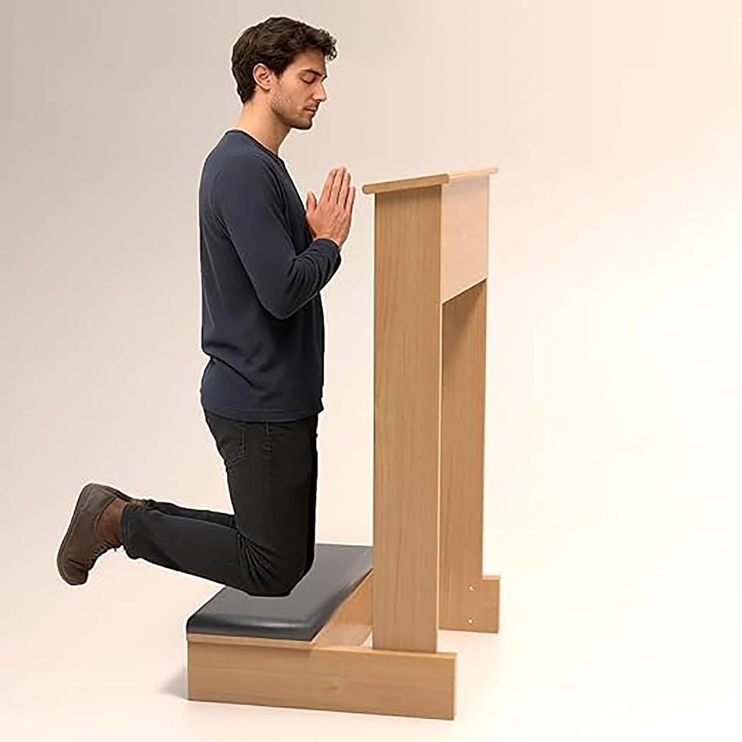 Church Pulpit Kneeler, Wooden Prayer Kneeler for Home, Kneeling Prayer Bench with Cushion, Meditation Bench, for Chapel, Bedroom, Library, Religious Gift(White)
