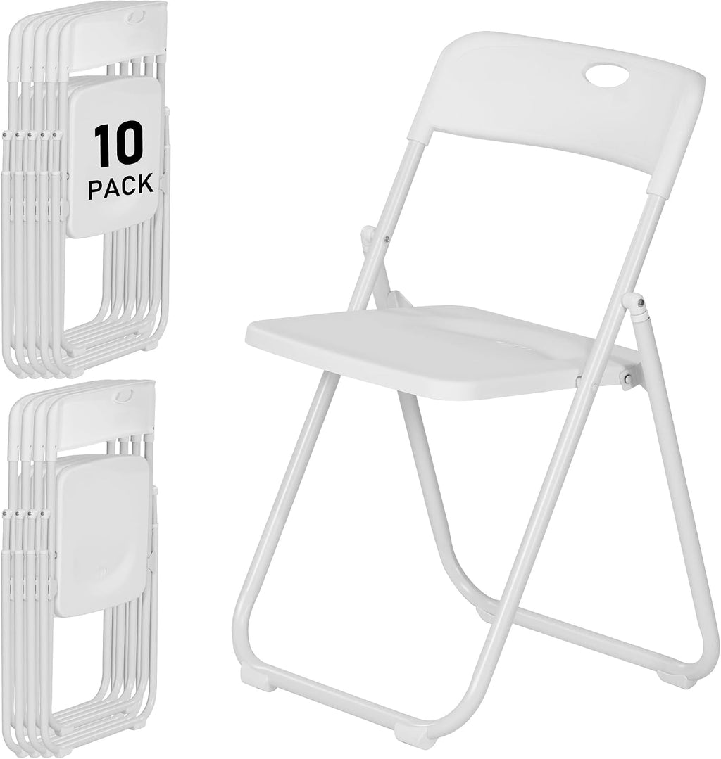 White Plastic Folding Chairs 10 Pack, Lightweight Foldable Chair with 350lbs Capacity, Metal Frame Easy to Fold & Store, Commercial Chairs for Parties Office Wedding Dinning Events