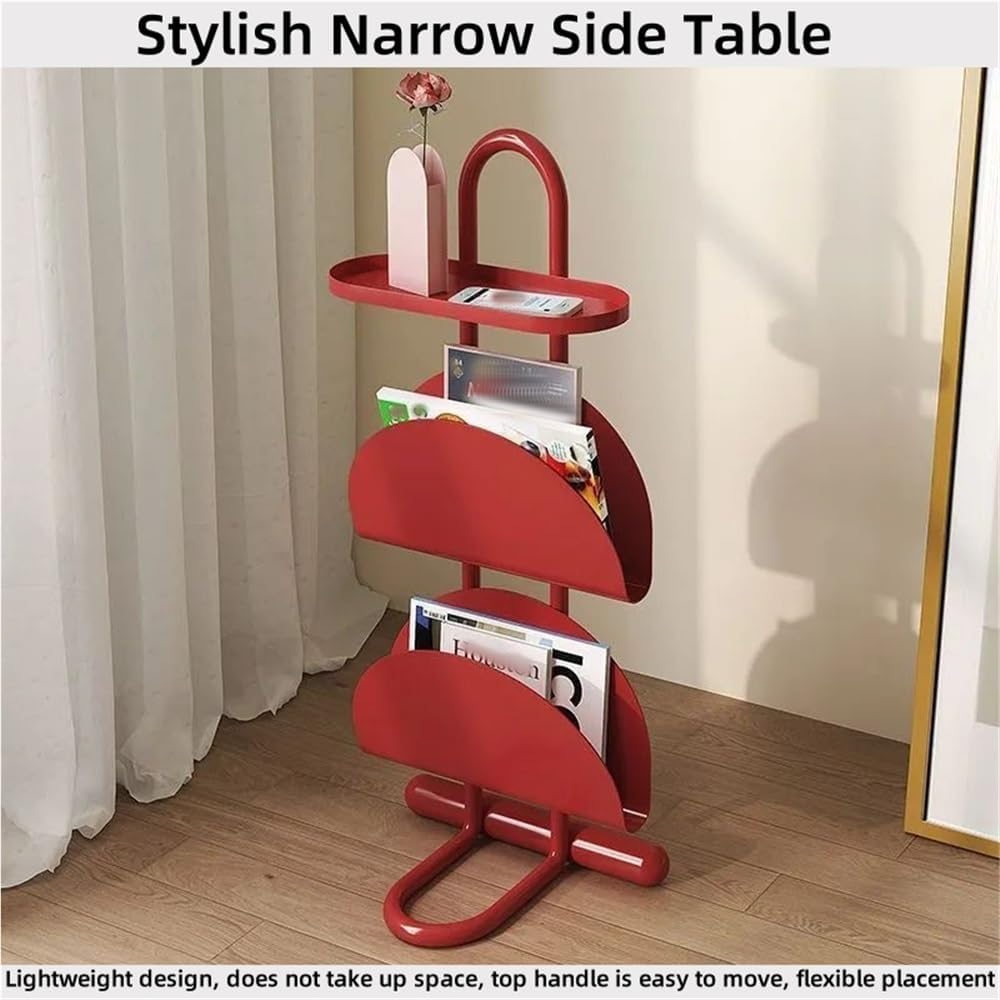 Narrow Side Table for Small Spaces, Slim Side Table with Magazine Holder, Vintage Skinny Nightstand, 3 Tier End Tables with Storage Shelf for Living Room, Bedroom, Study, Balcony(Black)