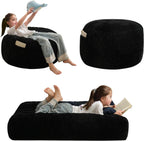 MAXYOYO Bean Bag Chair Bed for Kids, Convertible Bean Bag Folds from Lazy Chair to Floor Bed, Stuffed Floor Sofa Couch Sofa Bed for Boys and Girls, High-Density Foam Filling, Black