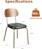 Dining Chairs Set of 4, Upholstered Mid-Century Faux Leather Cushion Seat & Metal Legs with Wood Backrest Easy Assembly Stackable Chairs for Living Room, Kitchen, Restaurant - Dark Green