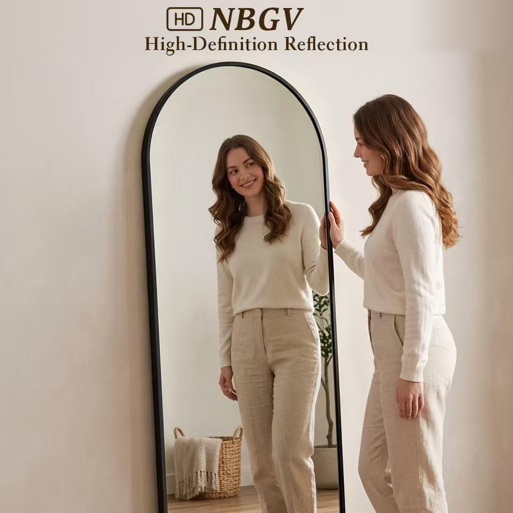 57"x18" Floor Mirror Full Length, Arched Full Length Mirror with Stand, Full Body Mirrors for Bedroom Living Room or Cloakroom Black
