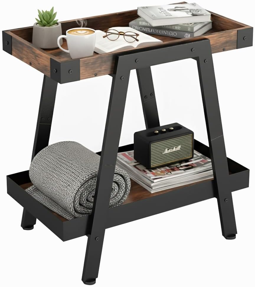 IPARTS EXPERT Farmhouse Side Table | 2-Tier Industrial A-Frame Bedroom Nightstand, Heavy Duty Load to 150 LBS Idea for Living Room, Bedroom, Entryways, Home Offices - Easy Assembly