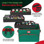Christmas Nutcracker and Figurine Collectible Storage Box - Holds Up to 72 Ornaments 4” x 4” - Top Adjustable Compartments for Figurines, Nutcrackers, etc - Heavy Duty 600D/ Inside PVC Material, Green