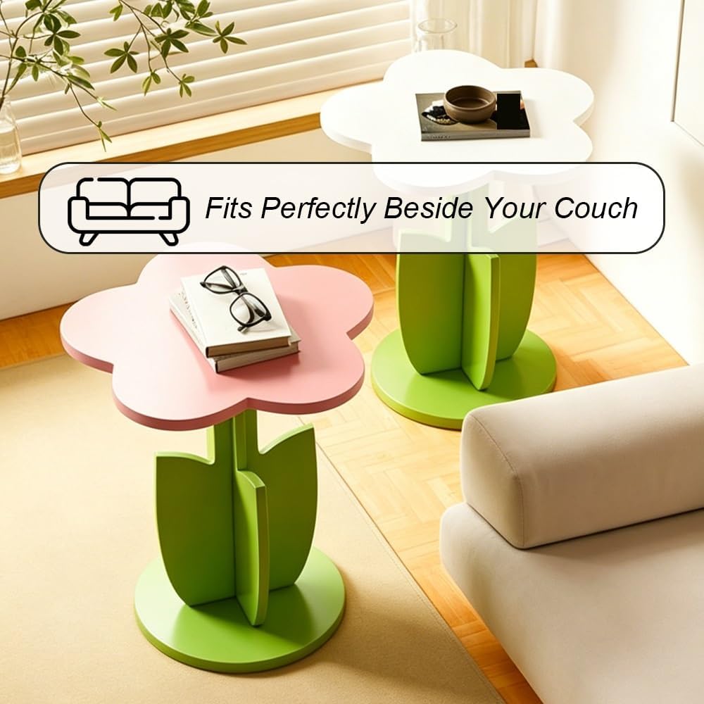 Flower-Shaped Side Table, Funky Y2K Nightstand, Cute Coffee Table for Sofa, Colorful Decorative Accent Table for Bedroom, Living Room, Balcony(White)