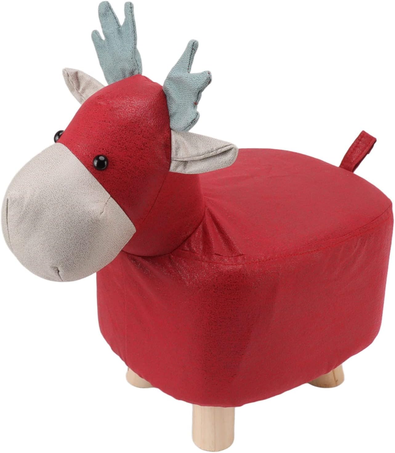Animal Footstool for Kids, with Soft Sponge Seat Wood Legs, Animal Ottoman, Cute Cartoon Giraffe Shape for Home Kindergarten (Red)