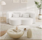 Modern Floor Sofa with 2 Pillows,Convertible Teddy Fabric Foam-Filled Sleeper Sofa Bed,15" Full Size Folding Mattress for Living Room, Guest Bed, Playroom,no Assembly Required (White@091)