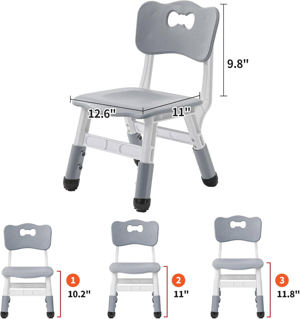 UNICOO Kids Chair, Height Adjustable Toddler Chair, Stackable Children Classroom Chair for Preschool, Daycare, Playroom and Home, Non-Slip Learning Chair (Gray, Set of 4)