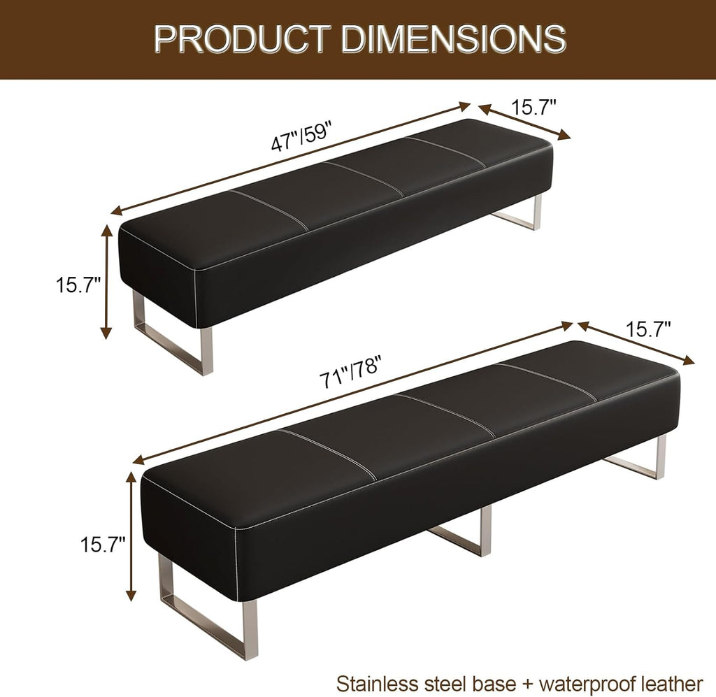 Faux Leather Reception Bench, Waiting Room Bench Upholstered Padded Seat for Salon, Reception, Conference Room, Office Lobby, Shop Gray 15.7" Dx47 Wx15.7 H