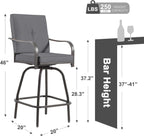Outdoor Swivel Bar Stools Set of 4, Patio Bar Height Swivel Stools with Cushions for Garden Balcony Backyard, Grey