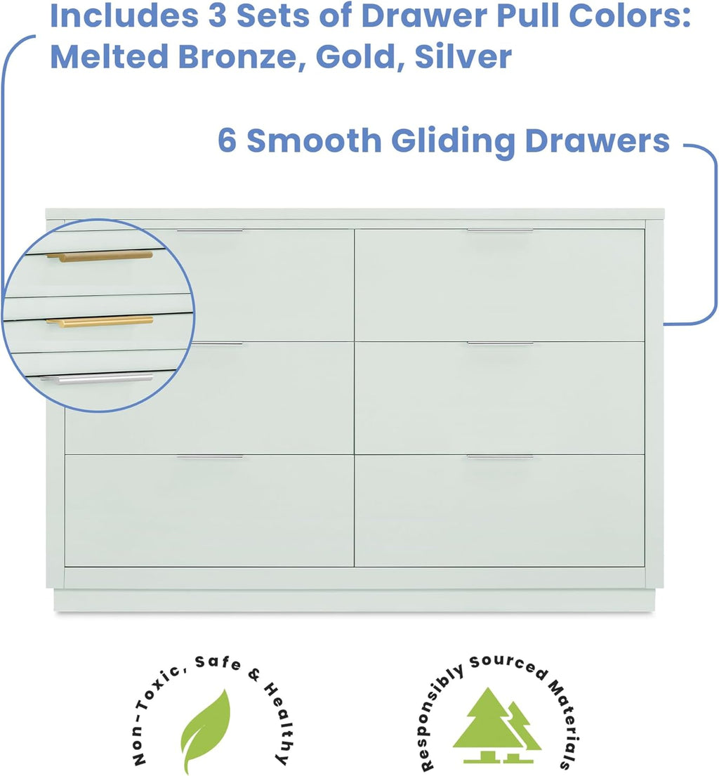 Delta Children Nest Crib 6-Piece Baby Nursery Furniture Set–Includes: Convertible Crib, Dresser, Changing Top, Mattress, Fitted Sheets & Changing Pad, Light Sage