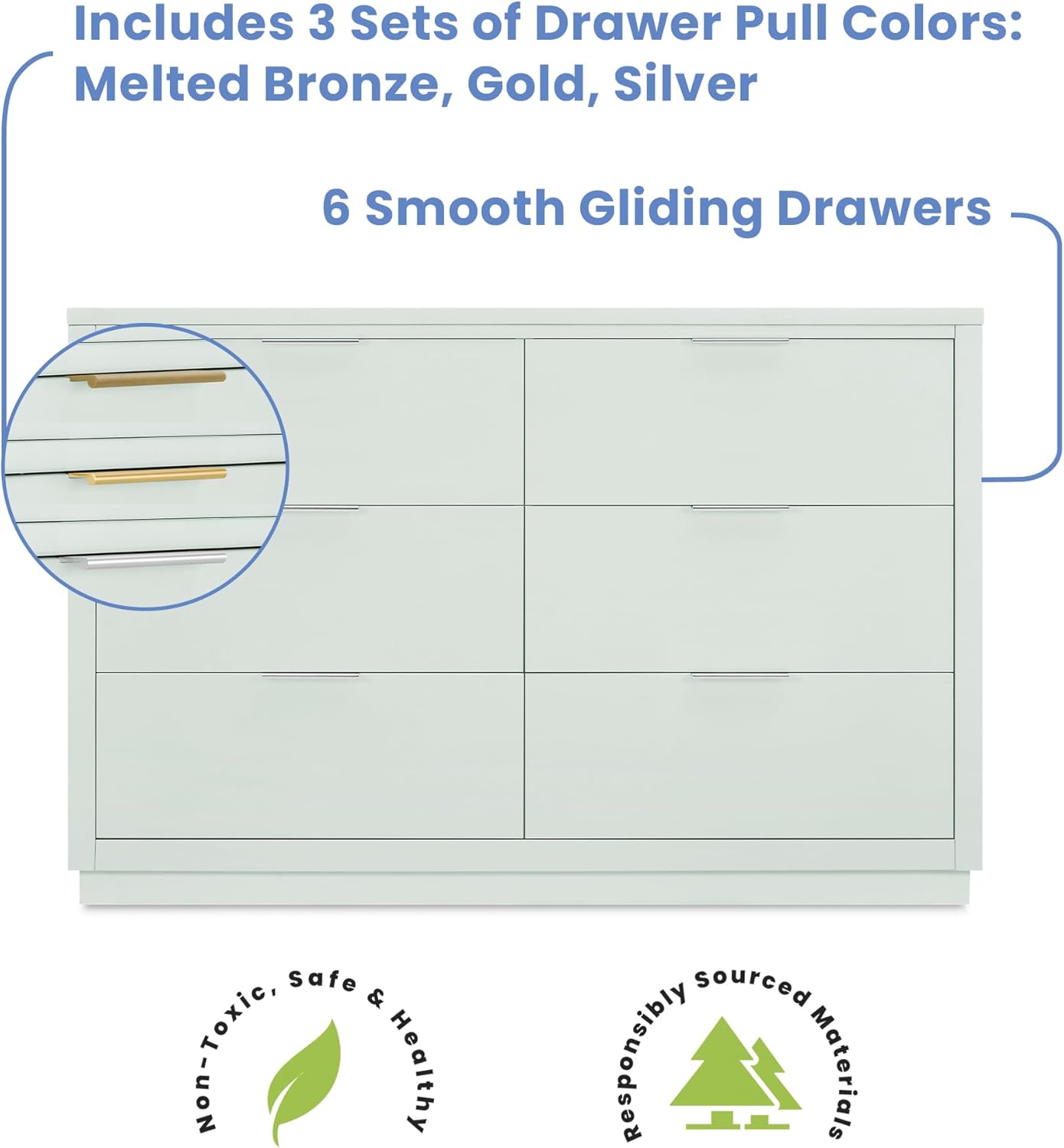 Delta Children Nest Crib 6-Piece Baby Nursery Furniture Set–Includes: Convertible Crib, Dresser, Changing Top, Mattress, Fitted Sheets & Changing Pad, Light Sage