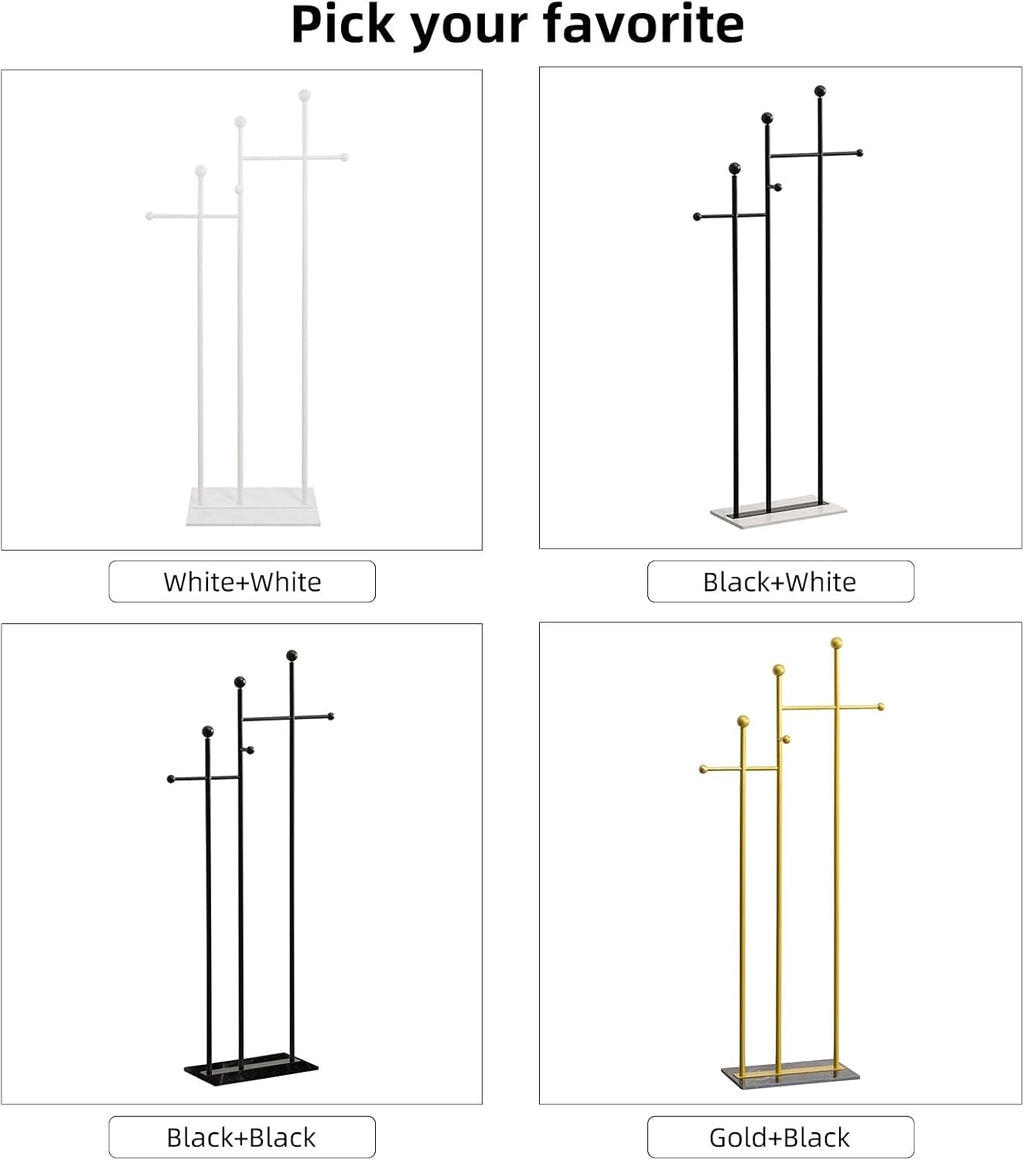 JIAYUEJU Metal Freestanding Coat Rack with Marble Base Heavy Duty Clothes Rack Coat Tree Stand Hat Rack for Corner Bedroom Entryway Living Room Hotel 19.69 x 11.02 x 68.9 Inches (Black)