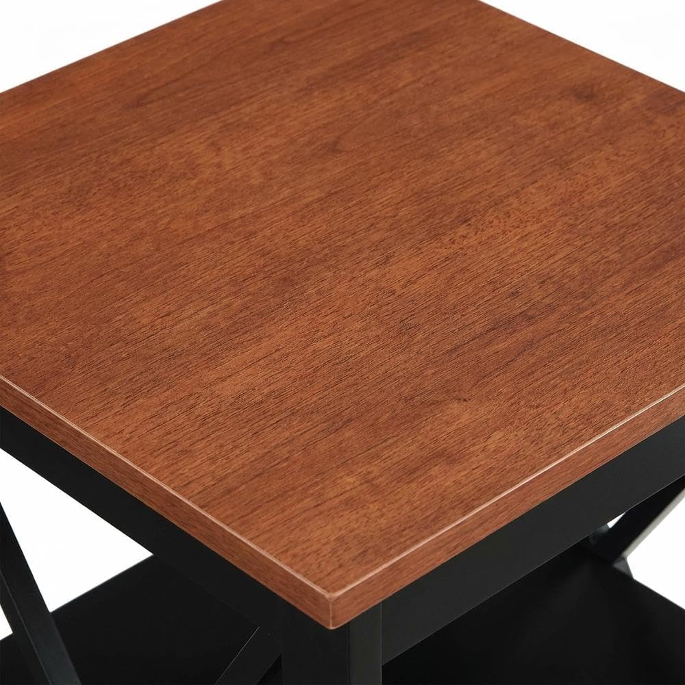 Furnifact Cherry/Black End Table with Shelves, Transitional Coastal Style, Durable Wood, Modern Design, Versatile Living Room or Bedroom Accent