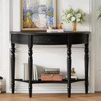 Polibi Half Moon Console Table, Entryway Table with Drawer & Shelf, Adjustable Feet, Rustic Vintage Design, Sofa Table for Entryway, Living Room, Hallway and Foyer, Black