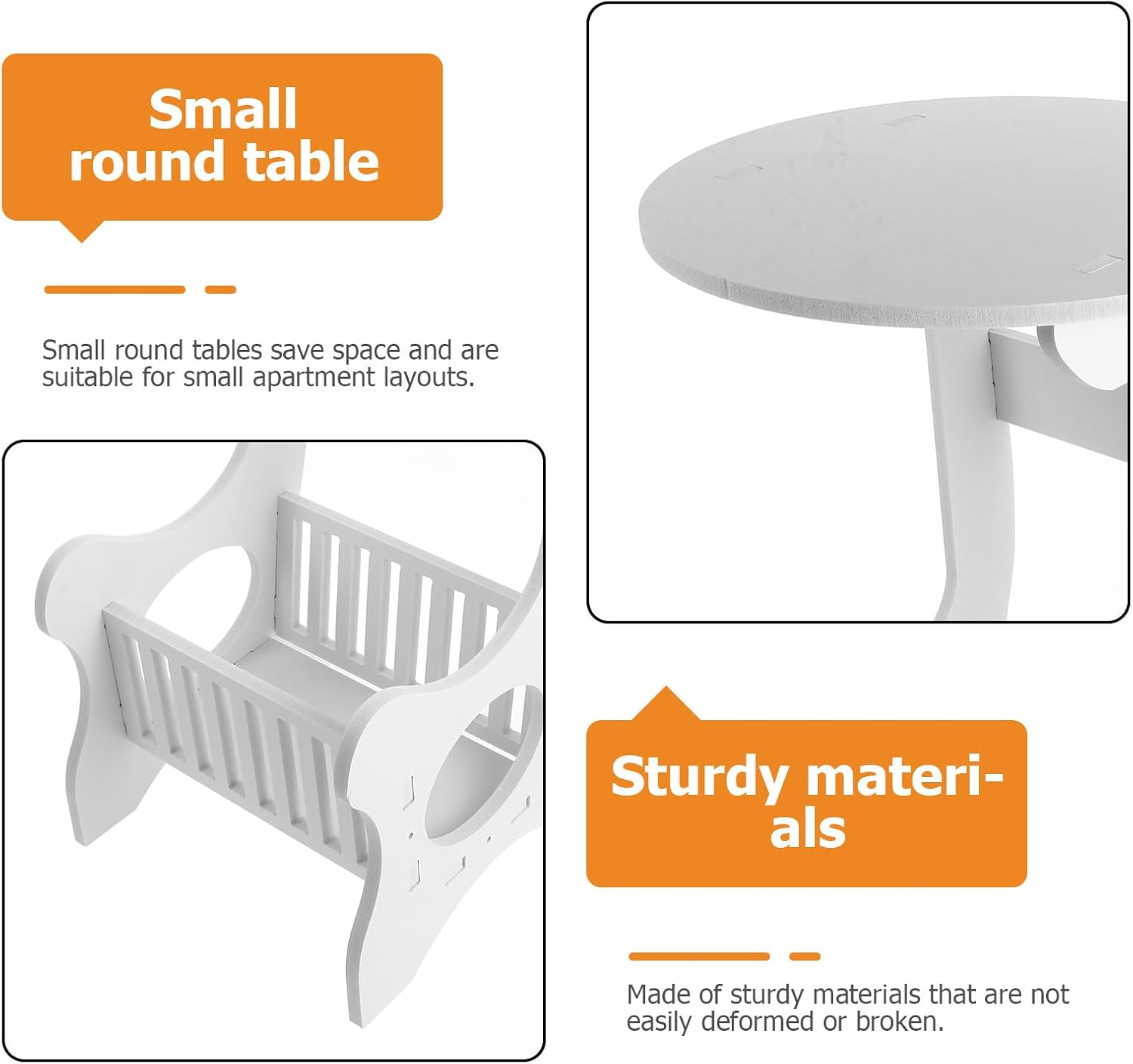 Small Round End Table White Nightstand Sofa Side Table Compact Wooden Plastic for Living Room Bedroom Balcony Storage and Magazine Holder