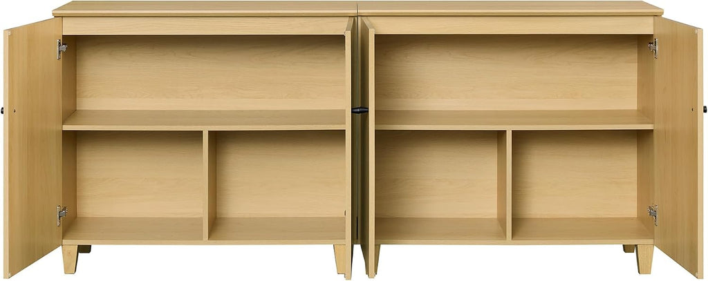WAMPAT 71" Wide Wood Sideboard Buffet Table with 4 Doors – Large Oak Credenza Storage Cabinet for Dining Room, 2-in-1 Modern Coffee Bar with 6 Compartments for Living Room & Hallway