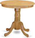 Pemberly Row Round Rubberwood Dining Table, 30 in Diameter, Oak Finish, Compact Design, Pedestal Base, Traditional Style, Durable Construction for Small Spaces Dining Room